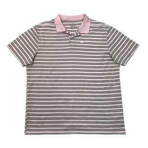 Nike Dri Fit Polo Shirt Men XL Pink Multi Victory Stripe Pique Knit Standard Fit